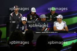 The FIA Press Conference (From back row (L to R)): Adrian Sutil (GER) Sauber; Nico Hulkenberg (GER) Sahara Force India F1; Kamui Kobayashi (JPN) Caterham; Felipe Massa (BRA) Williams; Lewis Hamilton (GBR) Mercedes AMG F1; Jenson Button (GBR) McLaren.  05.06.2014. Formula 1 World Championship, Rd 7, Canadian Grand Prix, Montreal, Canada, Preparation Day.