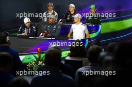 The FIA Press Conference (From back row (L to R)): Adrian Sutil (GER) Sauber; Nico Hulkenberg (GER) Sahara Force India F1; Kamui Kobayashi (JPN) Caterham; Felipe Massa (BRA) Williams; Lewis Hamilton (GBR) Mercedes AMG F1; Jenson Button (GBR) McLaren.  05.06.2014. Formula 1 World Championship, Rd 7, Canadian Grand Prix, Montreal, Canada, Preparation Day.