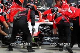 Max Chilton (GBR) Marussia F1 Team MR03 practices a pit stop. 18.04.2014. Formula 1 World Championship, Rd 4, Chinese Grand Prix, Shanghai, China, Practice Day.