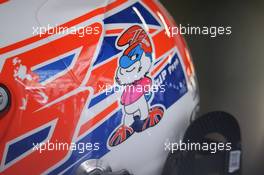 Papa Smurf tribute on the helmet of Jenson Button (GBR) McLaren for his father John Button. 18.04.2014. Formula 1 World Championship, Rd 4, Chinese Grand Prix, Shanghai, China, Practice Day.