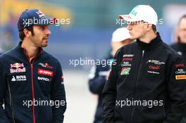 (L to R): Jean-Eric Vergne (FRA) Scuderia Toro Rosso and Nico Hulkenberg (GER) Sahara Force India F1. 18.04.2014. Formula 1 World Championship, Rd 4, Chinese Grand Prix, Shanghai, China, Practice Day.