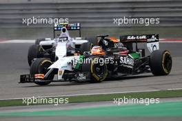 Nico Hulkenberg (GER), Sahara Force India and Valtteri Bottas (FIN), Williams F1 Team  20.04.2014. Formula 1 World Championship, Rd 4, Chinese Grand Prix, Shanghai, China, Race Day.