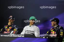 The FIA Press Conference (L to R): Daniel Ricciardo (AUS) Red Bull Racing, second; Lewis Hamilton (GBR) Mercedes AMG F1, pole position; Sebastian Vettel (GER) Red Bull Racing, third. 19.04.2014. Formula 1 World Championship, Rd 4, Chinese Grand Prix, Shanghai, China, Qualifying Day.