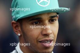 Lewis Hamilton (GBR) Mercedes AMG F1 with the media. 19.04.2014. Formula 1 World Championship, Rd 4, Chinese Grand Prix, Shanghai, China, Qualifying Day.