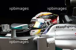 Psi Lewis Hamilton (GBR) Mercedes AMG F1 W05 in parc ferme. 19.04.2014. Formula 1 World Championship, Rd 4, Chinese Grand Prix, Shanghai, China, Qualifying Day.