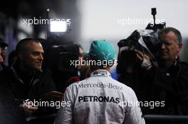 Lewis Hamilton (GBR) Mercedes AMG F1 with the media. 19.04.2014. Formula 1 World Championship, Rd 4, Chinese Grand Prix, Shanghai, China, Qualifying Day.