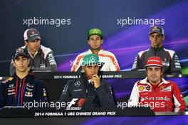 The FIA Press Conference (From back row (L to R)): Adrian Sutil (GER) Sauber; Sergio Perez (MEX) Sahara Force India F1; Esteban Gutierrez (MEX) Sauber; Daniel Ricciardo (AUS) Red Bull Racing; Lewis Hamilton (GBR) Mercedes AMG F1; Fernando Alonso (ESP) Ferrari.  17.04.2014. Formula 1 World Championship, Rd 4, Chinese Grand Prix, Shanghai, China, Preparation Day.