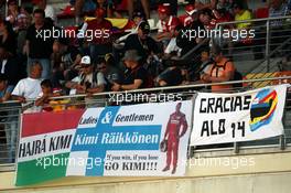 Banners for Kimi Raikkonen (FIN) Ferrari and Fernando Alonso (ESP) Ferrari. 09.05.2014. Formula 1 World Championship, Rd 5, Spanish Grand Prix, Barcelona, Spain, Practice Day.