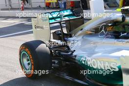 Nico Rosberg (GER) Mercedes AMG F1 W05 rear wing. 09.05.2014. Formula 1 World Championship, Rd 5, Spanish Grand Prix, Barcelona, Spain, Practice Day.