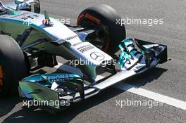 Nico Rosberg (GER) Mercedes AMG F1 W05 front wing. 09.05.2014. Formula 1 World Championship, Rd 5, Spanish Grand Prix, Barcelona, Spain, Practice Day.
