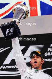 Race winner Lewis Hamilton (GBR) Mercedes AMG F1 celebrates on the podium. 11.05.2014. Formula 1 World Championship, Rd 5, Spanish Grand Prix, Barcelona, Spain, Race Day.