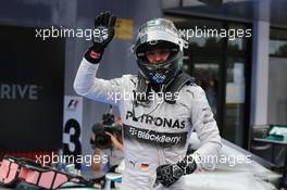 Nico Rosberg (GER) Mercedes AMG F1 celebrates his second position in parc ferme. 11.05.2014. Formula 1 World Championship, Rd 5, Spanish Grand Prix, Barcelona, Spain, Race Day.