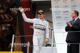 Nico Rosberg (GER) Mercedes AMG F1 celebrates his second position on the podium. 11.05.2014. Formula 1 World Championship, Rd 5, Spanish Grand Prix, Barcelona, Spain, Race Day.