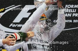 Race winner Lewis Hamilton (GBR) Mercedes AMG F1 celebrates on the podium. 11.05.2014. Formula 1 World Championship, Rd 5, Spanish Grand Prix, Barcelona, Spain, Race Day.