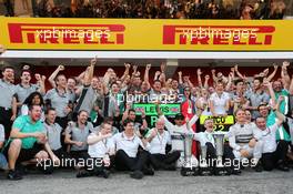 Race winner Lewis Hamilton (GBR) Mercedes AMG F1 and second placed team mate Nico Rosberg (GER) Mercedes AMG F1 celebrate with the team. 11.05.2014. Formula 1 World Championship, Rd 5, Spanish Grand Prix, Barcelona, Spain, Race Day.