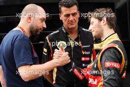 (L to R): Gerard Lopez (FRA) Lotus F1 Team Principal with Federico Gastaldi (ARG) Lotus F1 Team Deputy Team Principal and Romain Grosjean (FRA) Lotus F1 Team. 11.05.2014. Formula 1 World Championship, Rd 5, Spanish Grand Prix, Barcelona, Spain, Race Day.