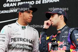 The podium (L to R): race winner Lewis Hamilton (GBR) Mercedes AMG F1 with third placed Daniel Ricciardo (AUS) Red Bull Racing. 11.05.2014. Formula 1 World Championship, Rd 5, Spanish Grand Prix, Barcelona, Spain, Race Day.