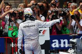 Race winner Lewis Hamilton (GBR) Mercedes AMG F1 W05 celebrates in parc ferme. 11.05.2014. Formula 1 World Championship, Rd 5, Spanish Grand Prix, Barcelona, Spain, Race Day.