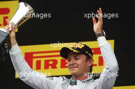 Nico Rosberg (GER) Mercedes AMG F1 celebrates his second position on the podium. 11.05.2014. Formula 1 World Championship, Rd 5, Spanish Grand Prix, Barcelona, Spain, Race Day.
