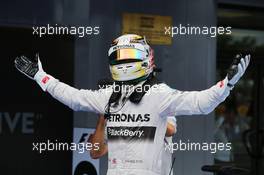 Race winner Lewis Hamilton (GBR) Mercedes AMG F1 celebrates in parc ferme. 11.05.2014. Formula 1 World Championship, Rd 5, Spanish Grand Prix, Barcelona, Spain, Race Day.