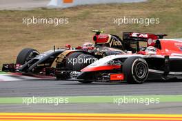 Pastor Maldonado (VEN), Lotus F1 Team and Jules Bianchi (FRA), Marussia F1 Team   11.05.2014. Formula 1 World Championship, Rd 5, Spanish Grand Prix, Barcelona, Spain, Race Day.