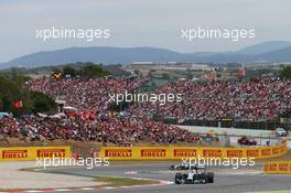 Lewis Hamilton (GBR) Mercedes AMG F1 W05 leads team mate Nico Rosberg (GER) Mercedes AMG F1 W05. 11.05.2014. Formula 1 World Championship, Rd 5, Spanish Grand Prix, Barcelona, Spain, Race Day.
