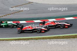 Jules Bianchi (FRA) Marussia F1 Team MR03 leads Max Chilton (GBR) Marussia F1 Team MR03. 11.05.2014. Formula 1 World Championship, Rd 5, Spanish Grand Prix, Barcelona, Spain, Race Day.