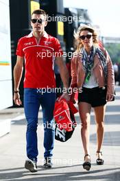 Jules Bianchi (FRA) Marussia F1 Team with his girlfriend Camille Marchetti (FRA). 10.05.2014. Formula 1 World Championship, Rd 5, Spanish Grand Prix, Barcelona, Spain, Qualifying Day.