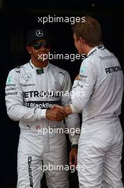 Pole for Lewis Hamilton (GBR) Mercedes AMG F1 and 2nd for Nico Rosberg (GER) Mercedes AMG F1 W05. 10.05.2014. Formula 1 World Championship, Rd 5, Spanish Grand Prix, Barcelona, Spain, Qualifying Day.