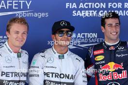 Nico Rosberg (GER), Mercedes AMG F1 Team, Lewis Hamilton (GBR), Mercedes AMG F1 Team and Daniel Ricciardo (AUS), Red Bull Racing  10.05.2014. Formula 1 World Championship, Rd 5, Spanish Grand Prix, Barcelona, Spain, Qualifying Day.