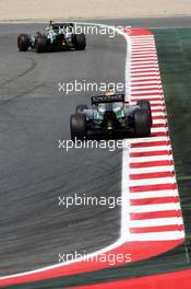 Sergio Perez (MEX) Sahara Force India F1 VJM07 leads team mate Nico Hulkenberg (GER) Sahara Force India F1 VJM07. 10.05.2014. Formula 1 World Championship, Rd 5, Spanish Grand Prix, Barcelona, Spain, Qualifying Day.