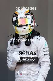 Lewis Hamilton (GBR) Mercedes AMG F1 celebrates his pole position in parc ferme. 10.05.2014. Formula 1 World Championship, Rd 5, Spanish Grand Prix, Barcelona, Spain, Qualifying Day.