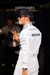 Lewis Hamilton (GBR) Mercedes AMG F1 celebrates his pole position in parc ferme. 10.05.2014. Formula 1 World Championship, Rd 5, Spanish Grand Prix, Barcelona, Spain, Qualifying Day.