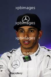 Lewis Hamilton (GBR) Mercedes AMG F1 in the FIA Press Conference. 10.05.2014. Formula 1 World Championship, Rd 5, Spanish Grand Prix, Barcelona, Spain, Qualifying Day.
