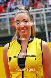 A grid girl on the drivers parade. 11.05.2014. Formula 1 World Championship, Rd 5, Spanish Grand Prix, Barcelona, Spain, Race Day.