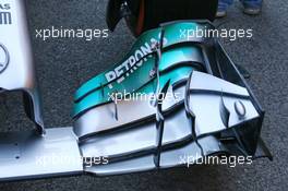 Mercedes AMG F1 W05 front wing detail. 08.05.2014. Formula 1 World Championship, Rd 5, Spanish Grand Prix, Barcelona, Spain, Preparation Day.