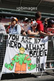 A banner for Nico Hulkenberg (GER) Sahara Force India F1 from fans in the pits. 08.05.2014. Formula 1 World Championship, Rd 5, Spanish Grand Prix, Barcelona, Spain, Preparation Day.