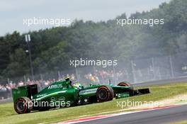 Marcus Ericsson (SWE) Caterham CT05 spins and stops during FP1. 04.07.2014. Formula 1 World Championship, Rd 9, British Grand Prix, Silverstone, England, Practice Day.