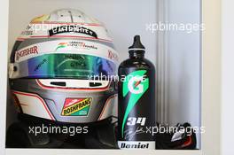 The helmet of Daniel Juncadella (ESP) Sahara Force India F1 Team Test and Reserve Driver. 04.07.2014. Formula 1 World Championship, Rd 9, British Grand Prix, Silverstone, England, Practice Day.