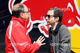 (L to R): Luca Colajanni (ITA) Marussia F1 Team Partnership Director with Nicolas Todt (FRA) Driver Manager. 04.07.2014. Formula 1 World Championship, Rd 9, British Grand Prix, Silverstone, England, Practice Day.