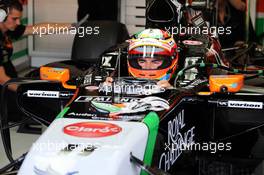 Sergio Perez (MEX) Sahara Force India F1 VJM07. 04.07.2014. Formula 1 World Championship, Rd 9, British Grand Prix, Silverstone, England, Practice Day.