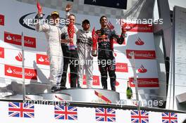 1st place Lewis Hamilton (GBR) Mercedes AMG F1 2nd place Valtteri Bottas (FIN) Williams FW36 and 3rd place Daniel Ricciardo (AUS) Red Bull Racing. 06.07.2014. Formula 1 World Championship, Rd 9, British Grand Prix, Silverstone, England, Race Day.