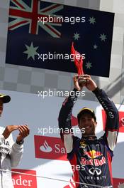 3rd place Daniel Ricciardo (AUS) Red Bull Racing RB10. 06.07.2014. Formula 1 World Championship, Rd 9, British Grand Prix, Silverstone, England, Race Day.