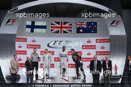 Valtteri Bottas (FIN), Williams F1 Team, Lewis Hamilton (GBR), Mercedes AMG F1 Team and Daniel Ricciardo (AUS), Red Bull Racing  06.07.2014. Formula 1 World Championship, Rd 9, British Grand Prix, Silverstone, England, Race Day.