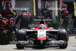 Jules Bianchi (FRA), Marussia F1 Team  during pitstop 06.07.2014. Formula 1 World Championship, Rd 9, British Grand Prix, Silverstone, England, Race Day.