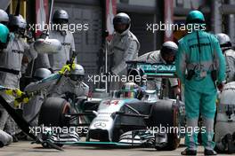 Lewis Hamilton (GBR), Mercedes AMG F1 Team during pitstop 06.07.2014. Formula 1 World Championship, Rd 9, British Grand Prix, Silverstone, England, Race Day.