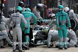 Nico Rosberg (GER), Mercedes AMG F1 Team during pitstop 06.07.2014. Formula 1 World Championship, Rd 9, British Grand Prix, Silverstone, England, Race Day.