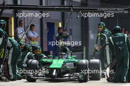 Kamui Kobayashi (JPN), Caterham F1 Team during pitstop 06.07.2014. Formula 1 World Championship, Rd 9, British Grand Prix, Silverstone, England, Race Day.