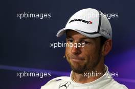 Third placed Jenson Button (GBR) McLaren in the FIA Press Conference. 05.07.2014. Formula 1 World Championship, Rd 9, British Grand Prix, Silverstone, England, Qualifying Day.
