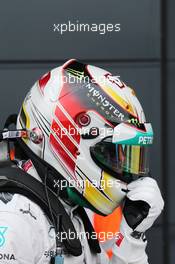 Lewis Hamilton (GBR) Mercedes AMG F1 in qualifying parc ferme. 05.07.2014. Formula 1 World Championship, Rd 9, British Grand Prix, Silverstone, England, Qualifying Day.